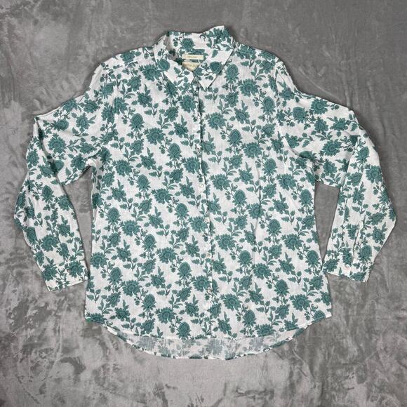 Cynthia Rowley Tops - Cynthia Rowley Button up Shirt Size XL Floral Printed Roll Tab 100% Linen NWOT